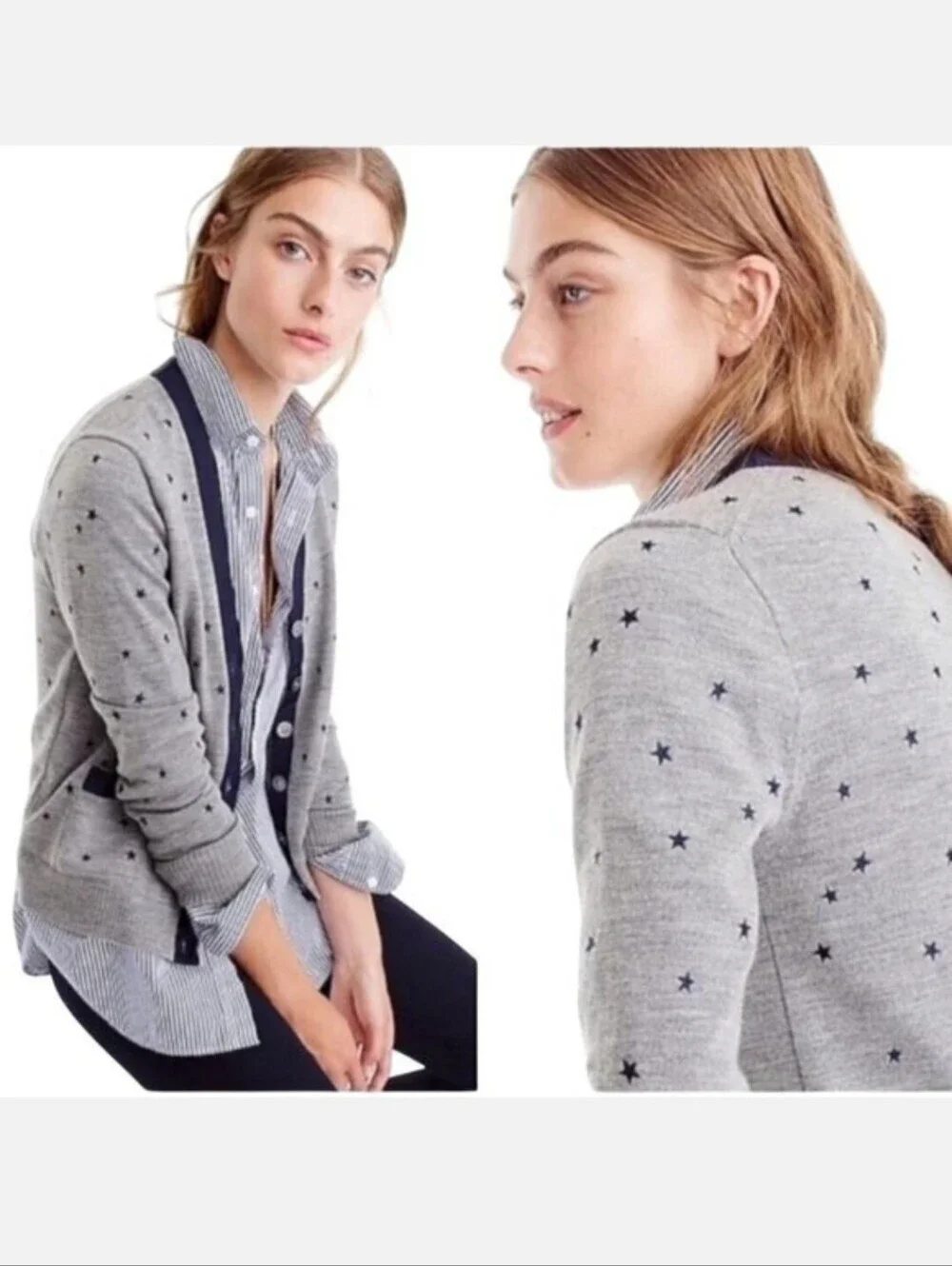 J. Crew Harlow cardigan Merino Wool Blend Star Embroidery Sz.S